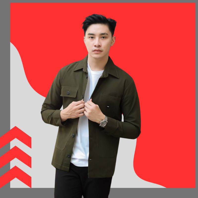 Baju Pakaian Kemeja Pria  Cowok Atasan Cowo Panjang Semi Parka Outer Murah Keren Kekinian Terbaru
