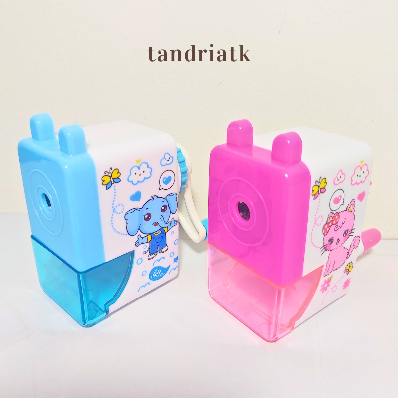 

[FREE BUBBLE+DUS] Serutan Rautan Meja Putar Duduk Fancy Kotak Simple Motif Kucing Gajah 910