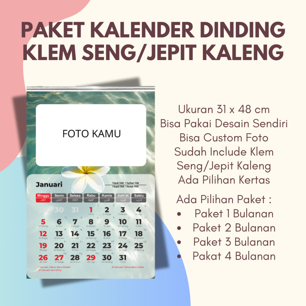 

[KLEM] PAKET KALENDER DINDING 2025 A3+ SPIRAL KAWAT HANGER CUSTOM BULANAN