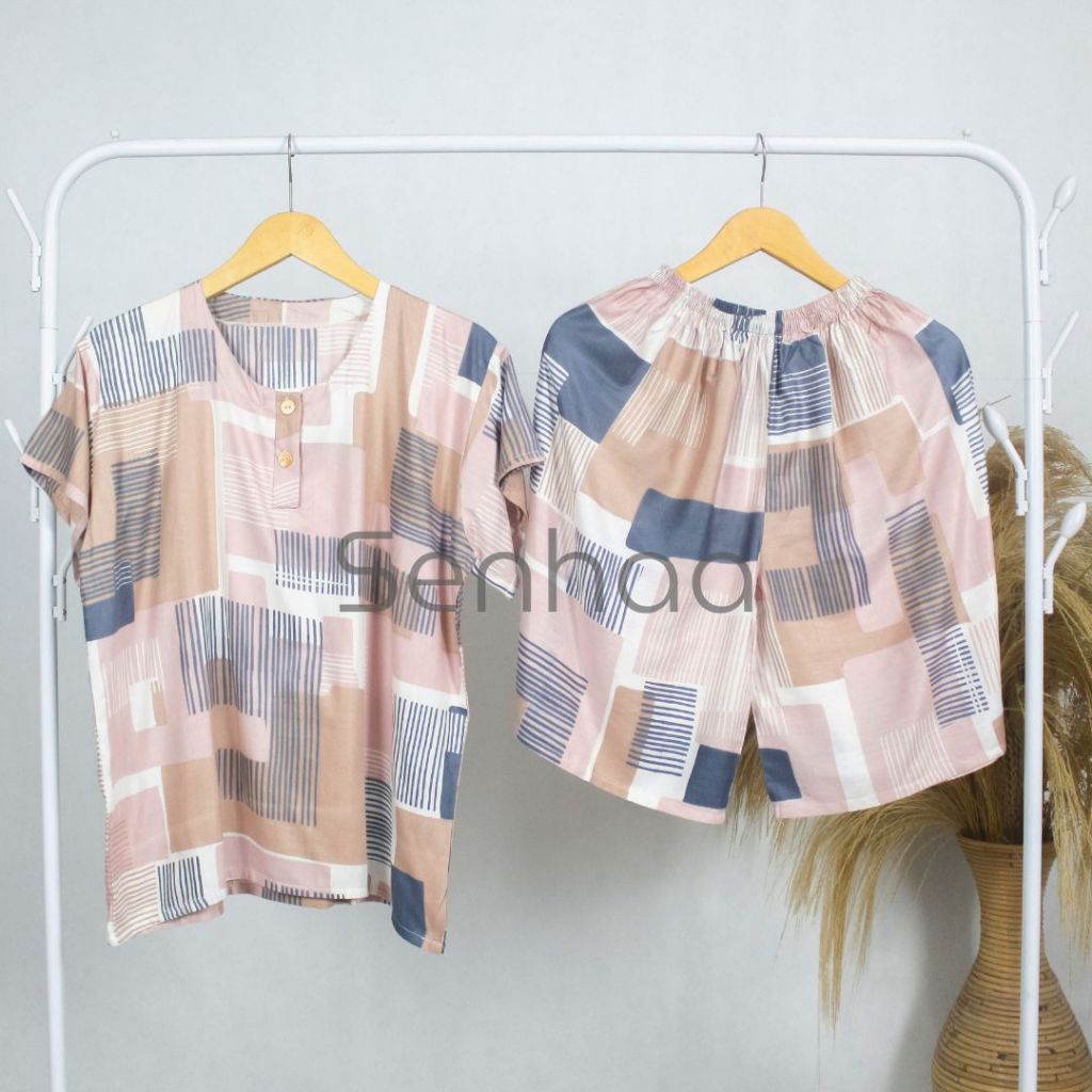 Baju tidur Piyama Wanita Setelan Motif kotak Bahan rayon bebas gerah sepanjang malam