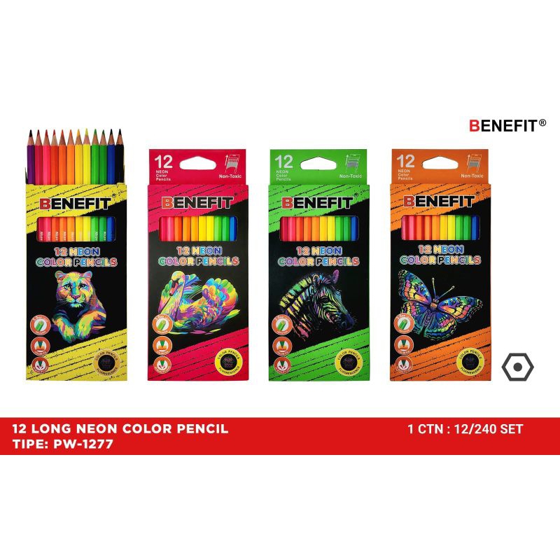 

12 Long Neon Pencil Colours PW-1277