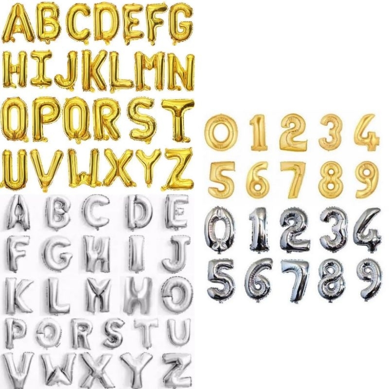 balon angka balon huruf silver perak / gold emas