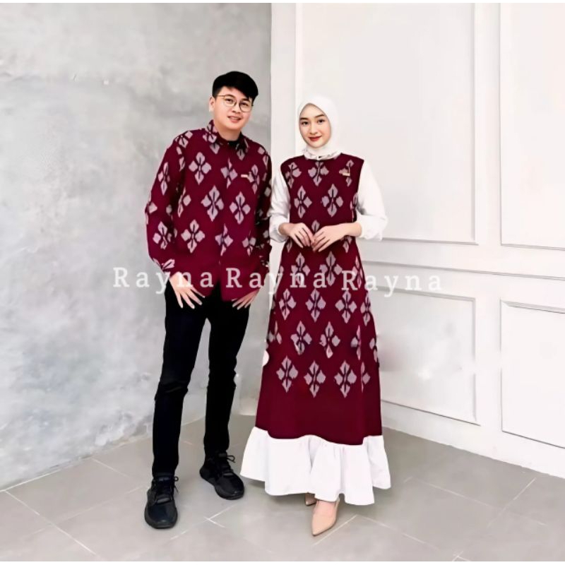SET PAKAIAN COUPLE KAIN TENUN RAYNA ETHNIC BAJU MUSLIM GAMIS KEMEJA TENUN DRES TENUN BAJU KONDANGAN 