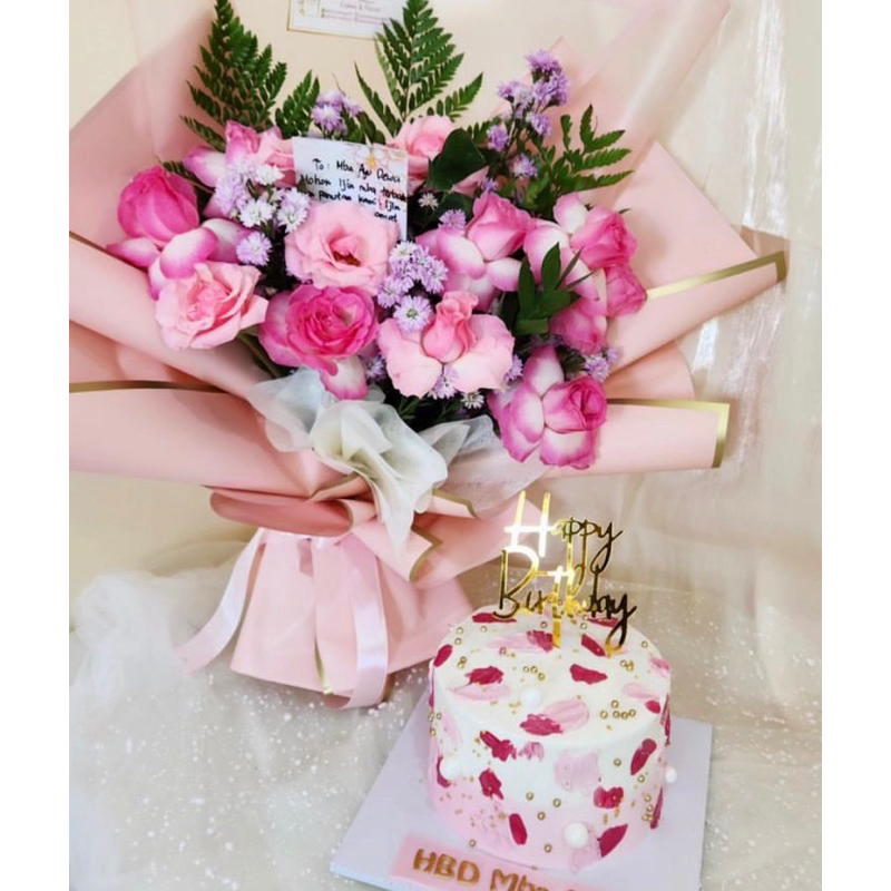

Paket Fresh Flowers Large + Kue 15cm Ready siap kirim dadakan ya instan only