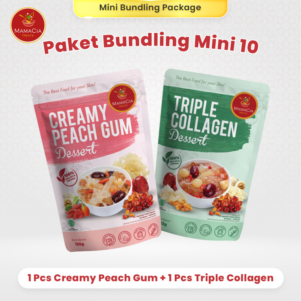 

Mamacia Treats Paket Bundling MINI 10 : Creamy Peach Gum Dessert + Triple Collagen Dessert