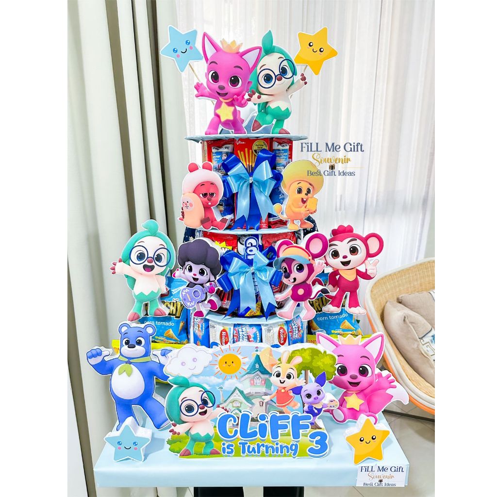 

BK - Pinkfong - Snack Tower Cake Tart Birthday / Kado Ulang Tahun Kue Snack Lucu Tingkat