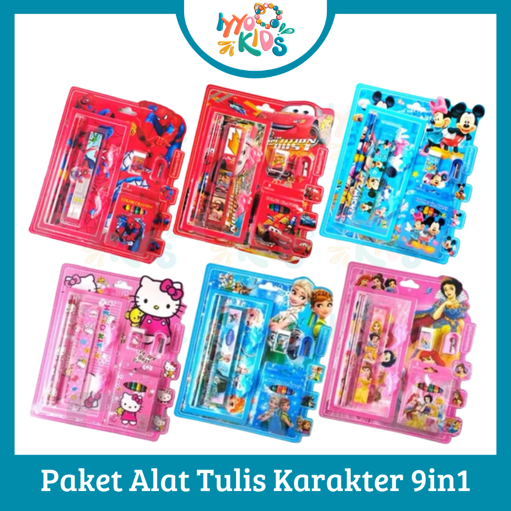 

IYYO KIDS | Paket alat tulis 9in1 mewarnai/ Alat tulis set anak / paket alat tulis karakter / Stationery set kado hadiah anak pensil warna hello kitty frozen mickey