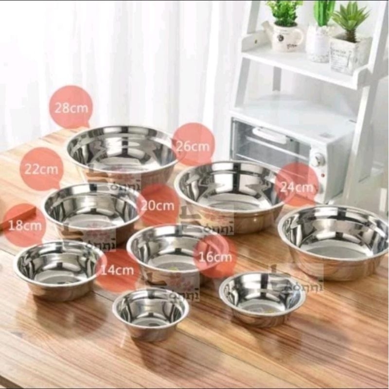 Mangkok Stainless 555 Ukuran14,16,18,20,22,24cm