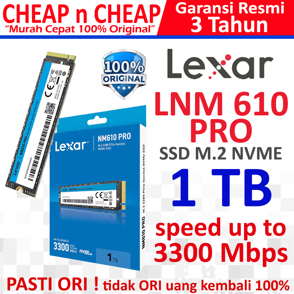 SSD Lexar NM610 Pro 1TB Nvme 3300Mbps Original - SSD M.2 M2 MVMe NM610 NM LNM 610 LNM610