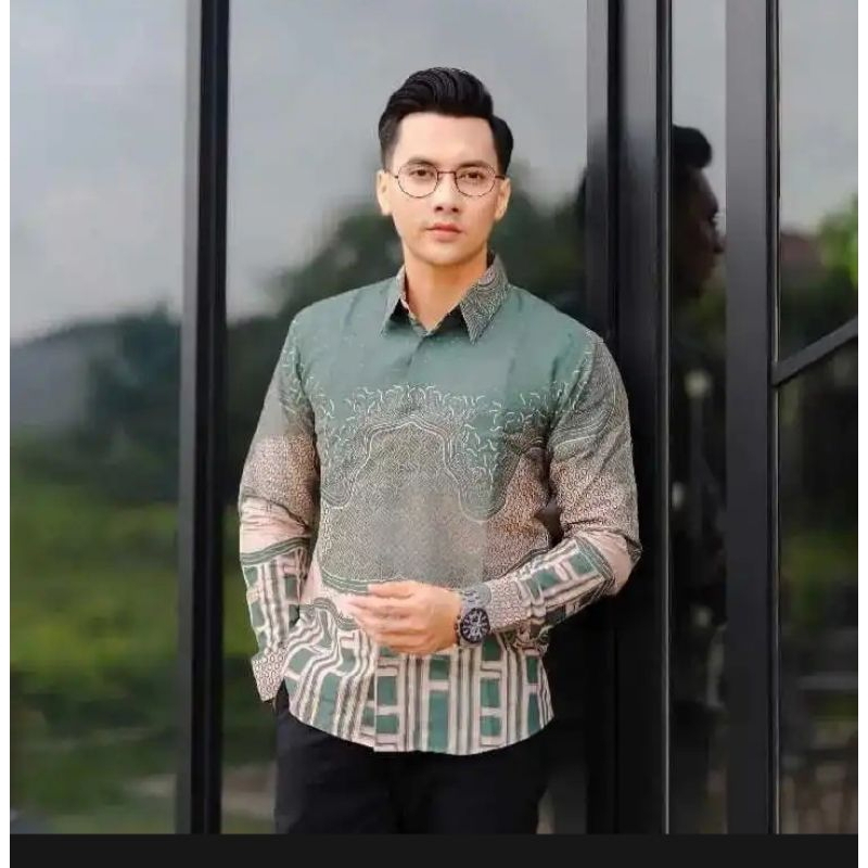 Sage green kemeja batik pria premium full furing