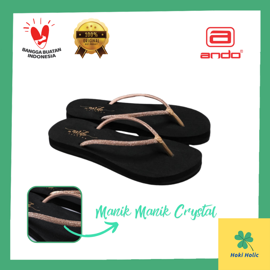 Ando Nice Crystal 01 02 - Sandal Jepit Flat Cewek Simple Tali Mutiara Original Ando