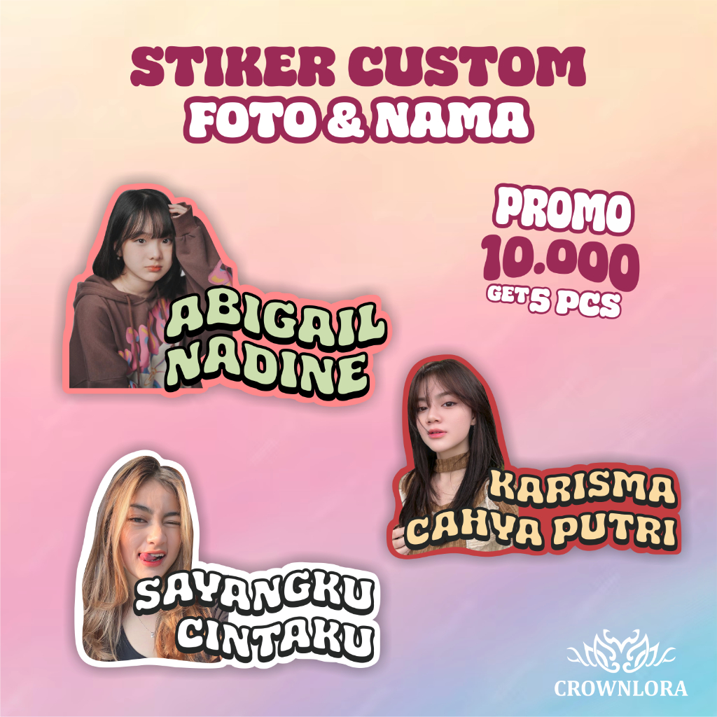 

[5 PCS] Stiker Custom Foto & Nama | Stiker Tahan Air | Stiker Helm | Stiker Laptop