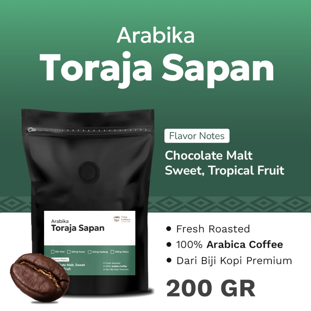 

KOPI ARABIKA TORAJA SAPAN NUSA KULTURA 200 GRAM | KOPI BUBUK ASLI GILING HALUS BIJI KOPI ROASTED