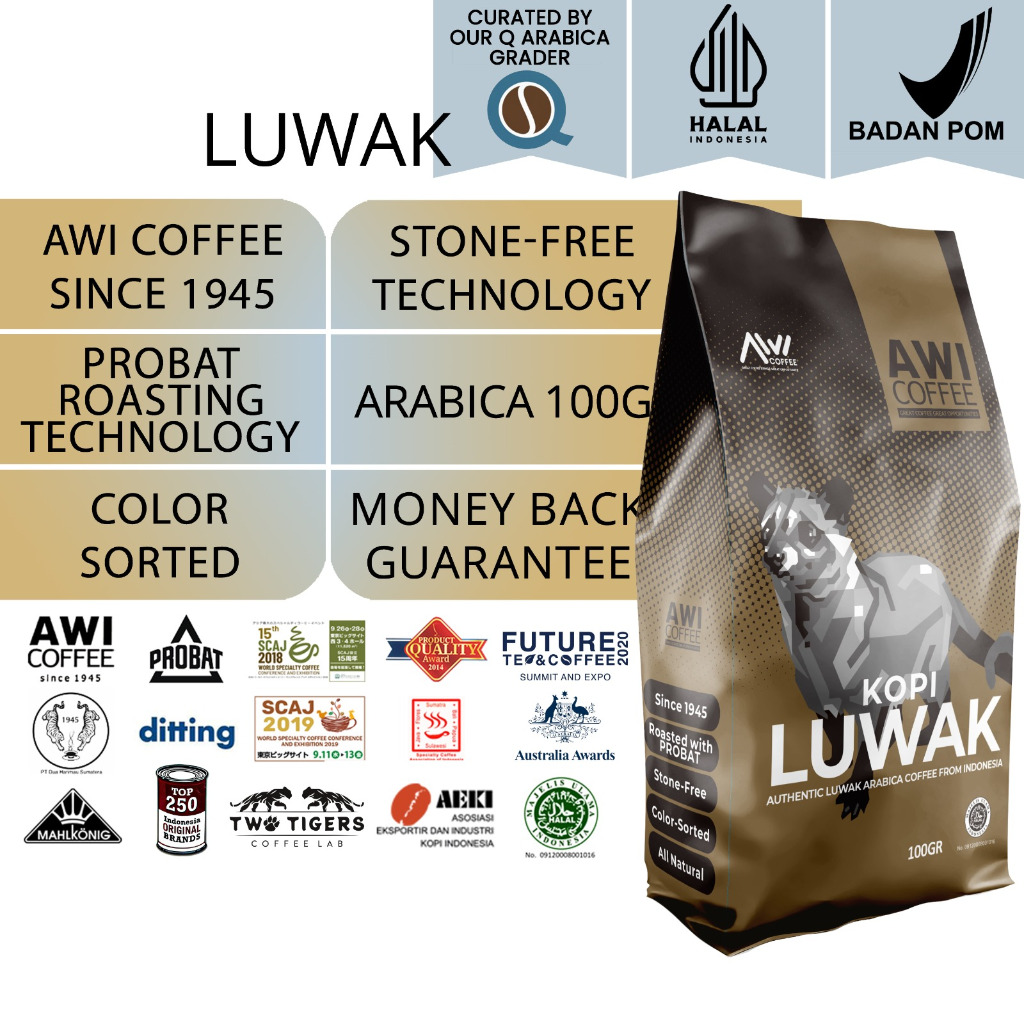 

Awi Kopi Luwak 100Gr | Arabica Roasted Civet Coffee | Biji / Bubuk | Bean / Powder | Specialty Grade