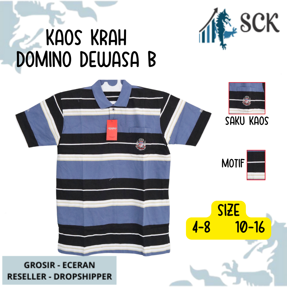 Kaos Krah Domino Motif Salur Pria / Baju Kerah Jumbo / Pakaian Laki-Laki Dewasa - sckmenwear GROSIR