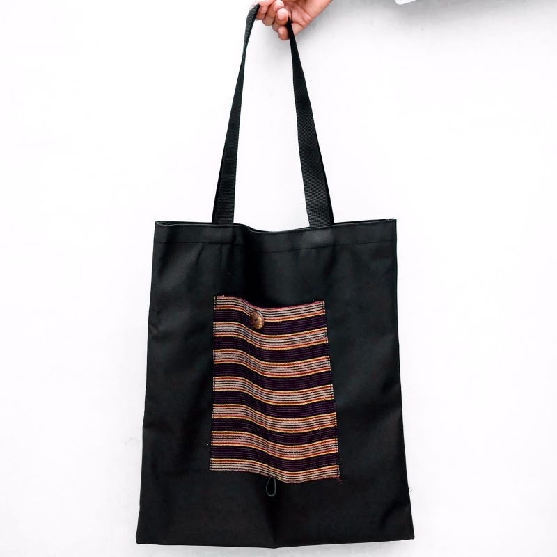 Cordoba Totebag Lipat Cordura Anti Air Hitam Kombinasi Batik Cap Lurik ATBM