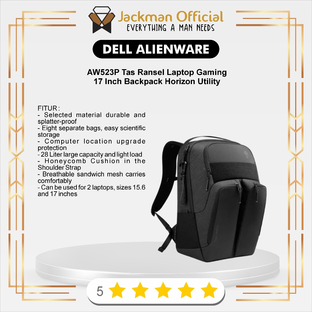 DELL ALIENWARE AW523P Tas Ransel Laptop Gaming 17 Inch Backpack Horizon Utility