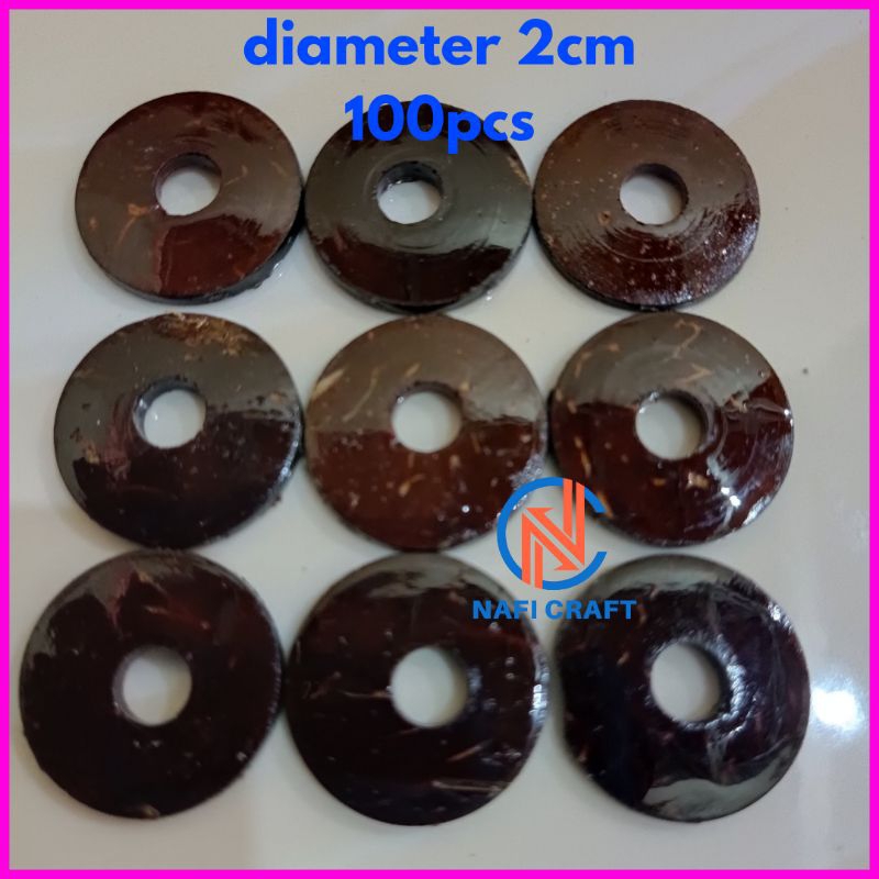 kancing batok kelapa 2cm lubang 1 pernis | kancing tempurung kelapa diameter 2cm lubang satu