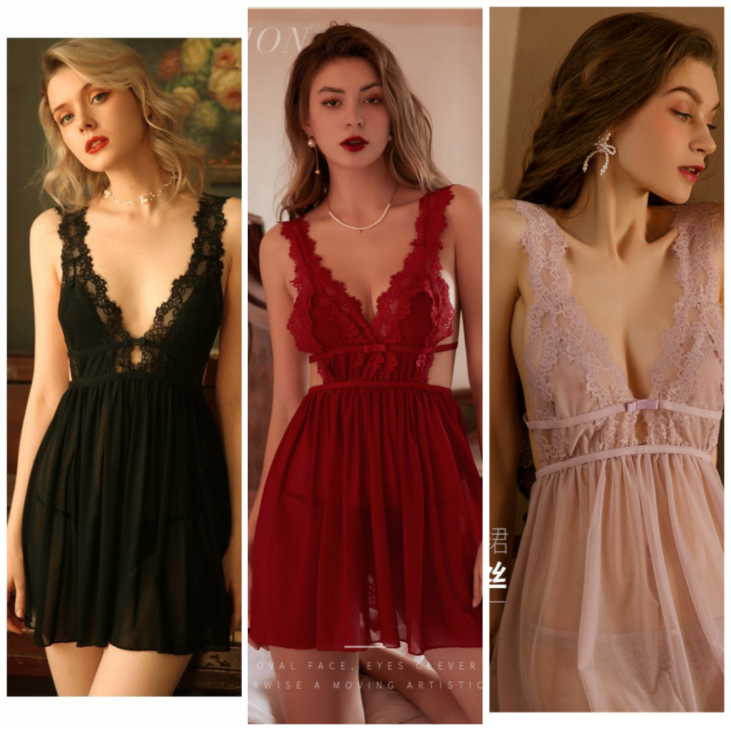 [oddsolshop] pekanbaru/Lingerie Set (Dress, CD) Model Babydolls Elegan Backless Bukaan Belakang 655