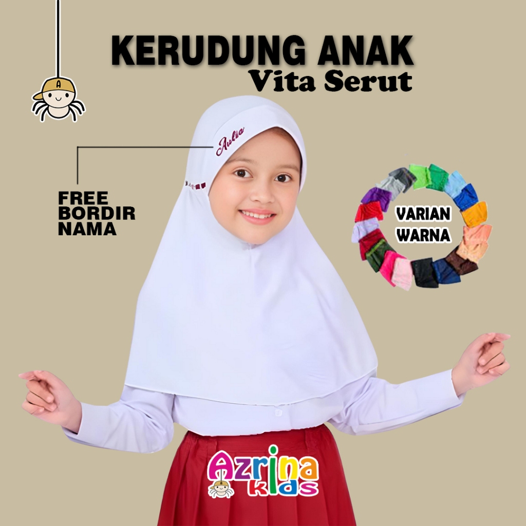 Hijab Kerudung Vita Serut Anak Sekolah Free Bordir Nama Suka Suka
