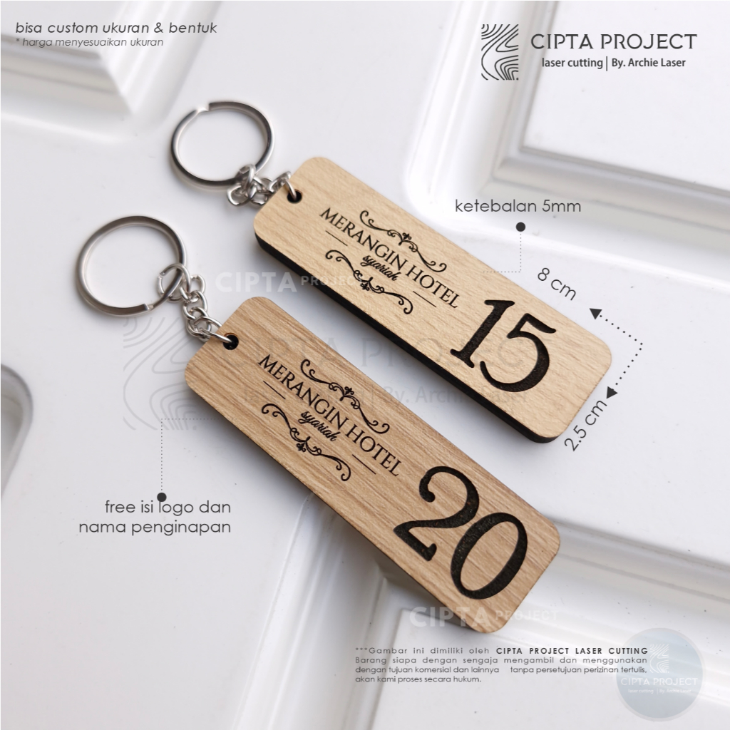 Gantungan Kunci Kayu Hotel / Guest House / Kost / Penginapan / Ganci Loker Ganci Murah