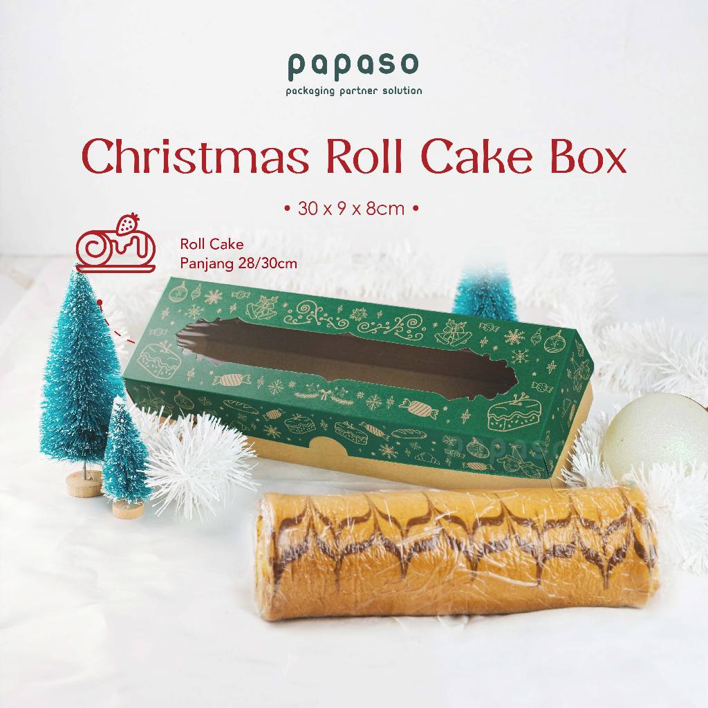 

Kotak Natal / Box Christmas / Roll Cake Box GREEN Window 30x9x8cm