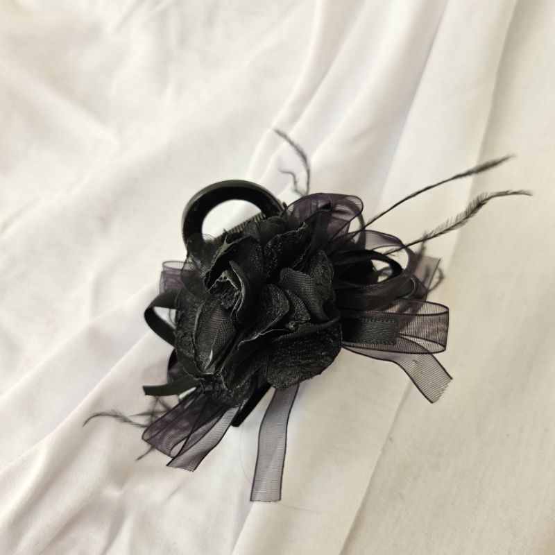 Jepit Rambut Kecil Wanita Korea Cepol Hijab Jedai Bunga Bulu Pita Hitam Kecil Hair Clip 2 ukuran #1
