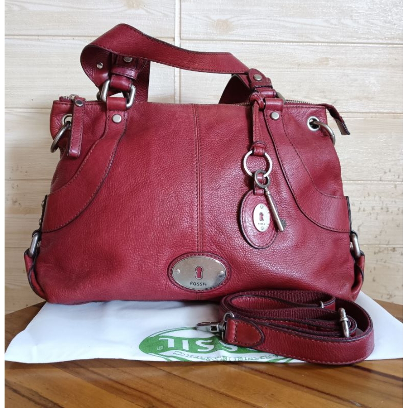 Fossil Maddox Wine Satchel Crossbody fullset VVGC