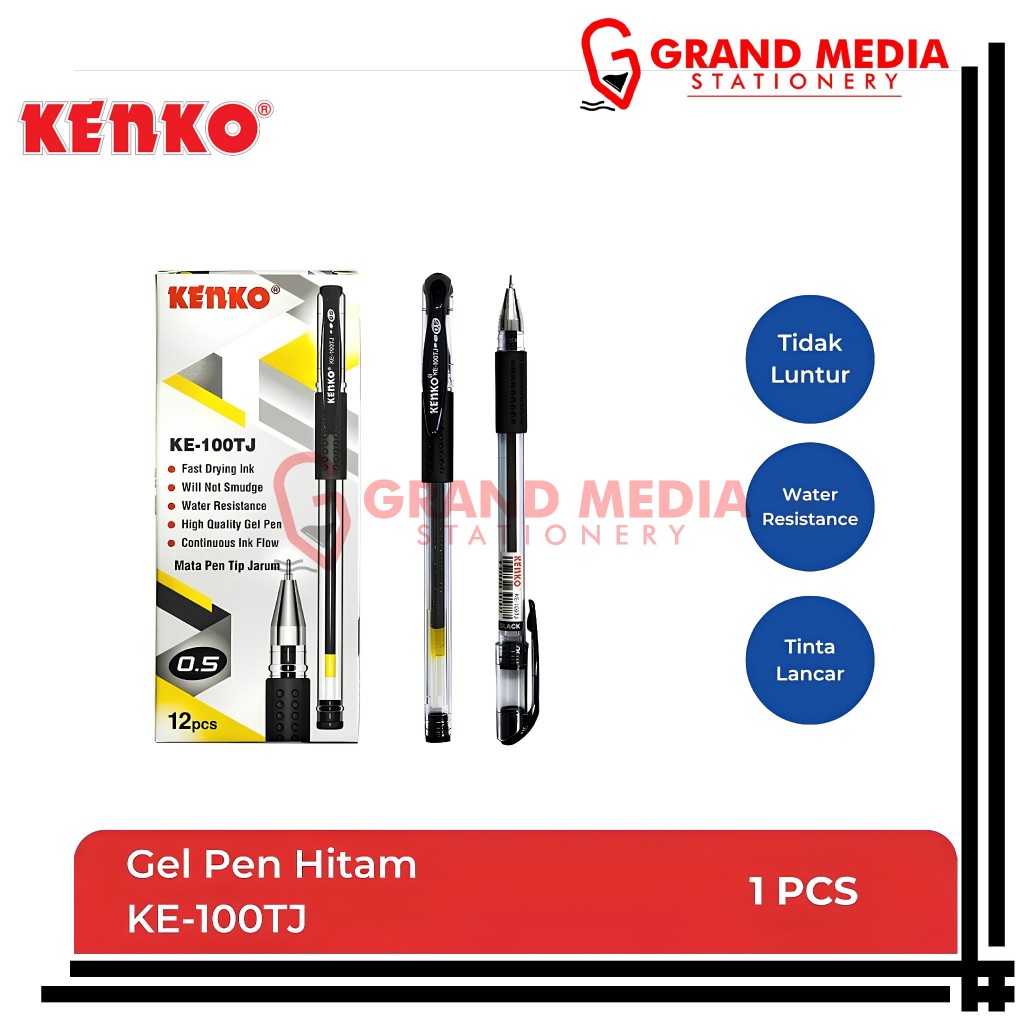 

[GRAND MEDIA] BALLPOINT / PENA / PULPEN GEL KENKO KE-100TJ HITAM / 1PCS