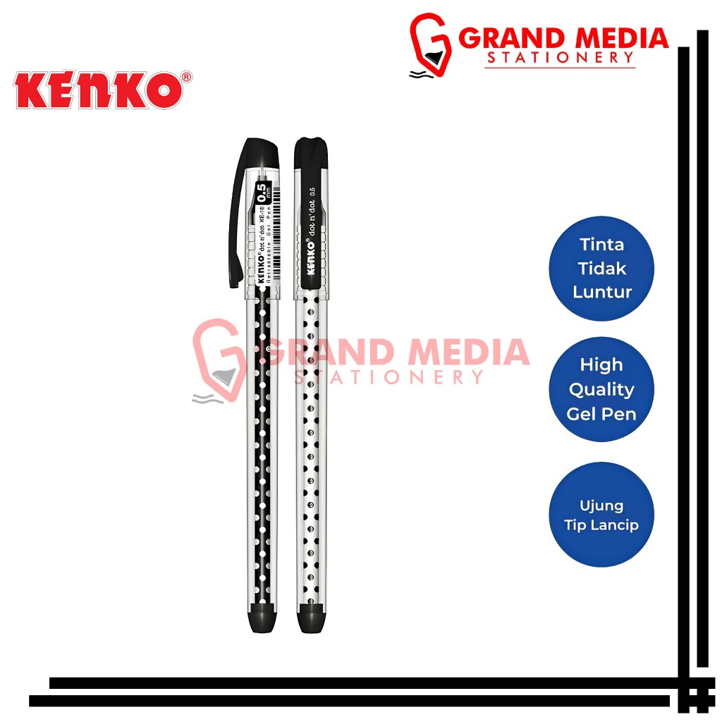 

[GRAND MEDIA] BALLPOINT / PENA / PULPEN GEL KENKO DOT N DOT KE-16 HITAM / 1PCS