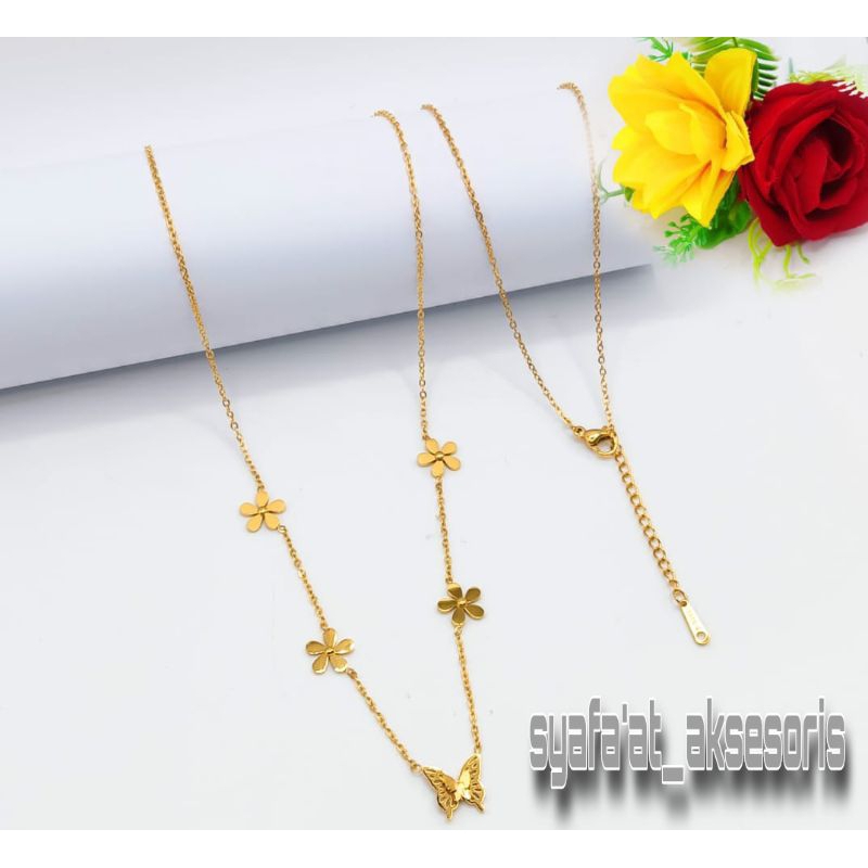 Kalung Titanium Wanita bunga Daisy Minimalis Anti Karat& Anti Luntur