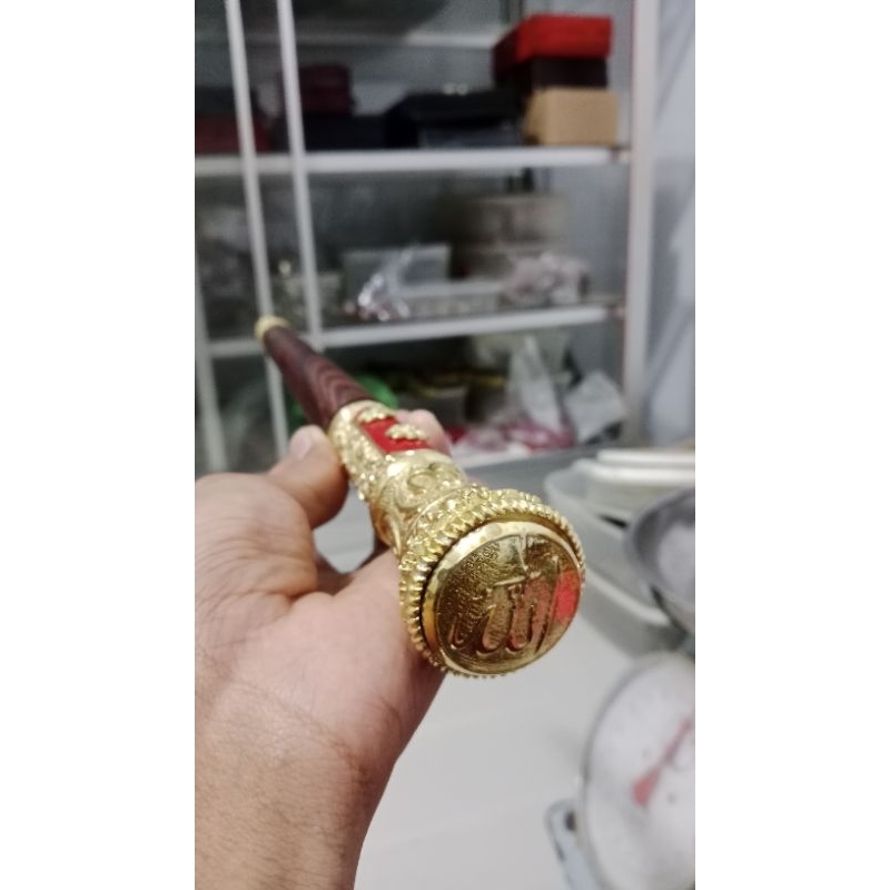 tongkat komando kayu galih asem super dengan ornamen Wesi kuning lafadz Allah