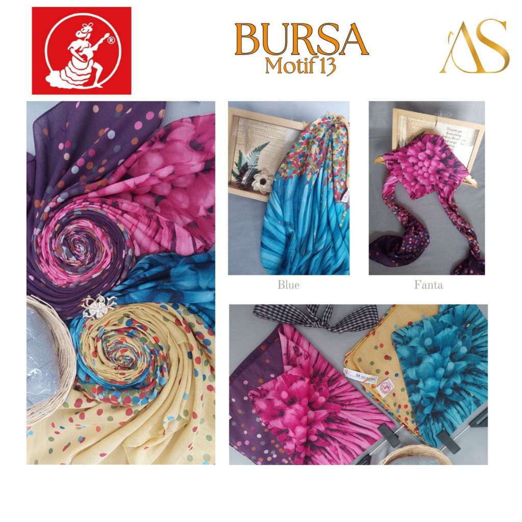UMAMA SQUARE HIJAB SEGIEMPAT BURSA MOTIF 13 UKURAN 110X110CM / UMAMA SCARF JILBAB SEGI EMPAT VOAL PR
