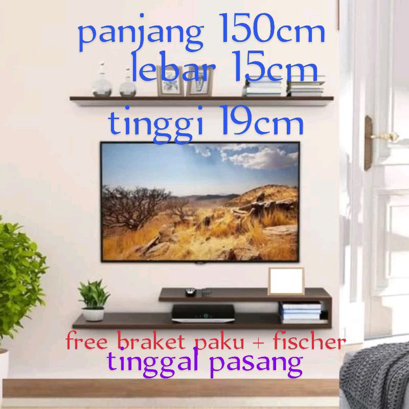 Rak meja tv ambalan gantung 1set atas bawah#size:Panjang120.130.140.150cm Lebar 12/15cm Tinggi 16-19