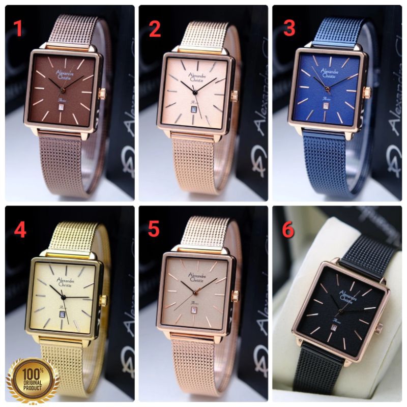 ✓ORIGINAL GARANSI RESMI 1 TAHUN JAM TANGAN WANITA ALEXANDRE CHRISTIE ANALOG CEWEK RANTAI PASIR STAIN