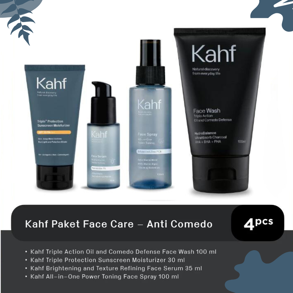 Kahf Paket Face Care Isi 4pcs - Face Wash, Sunscreen, Serum, & Toner (Anti Komedo Set)