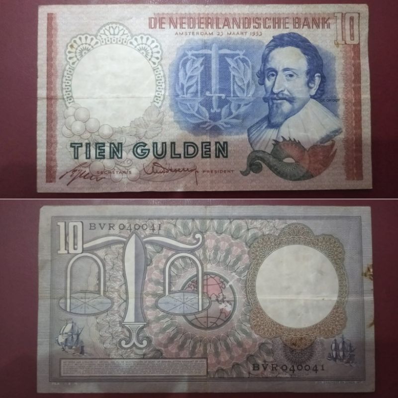 #Sangat Murah Rare Original Uang Kuno Tien Gulden Indonesia- Nederland 1953 Kondisi AXF Original 100