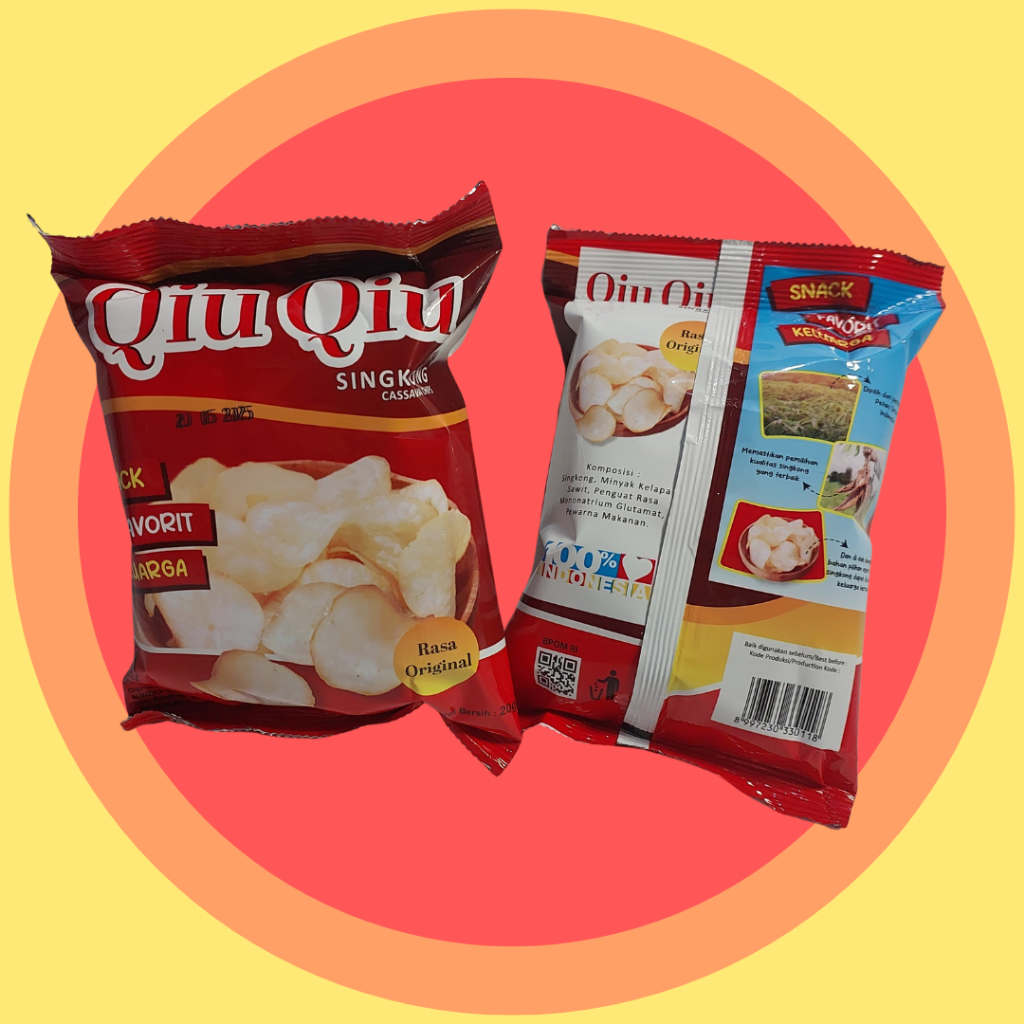 

QIU-QIU KERIPIK SINGKONG KEMASAN PACK ISI 20 GRAM X 10 PCS, KERIPIK SINGKONG/SNACK/CEMILAN/MAKANAN RINGAN/CASSAVA CHIPS