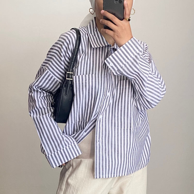 OTASHAWL - Lyn stripe shirt | oversized shirt | kemeja stripe wanita | kemeja salur