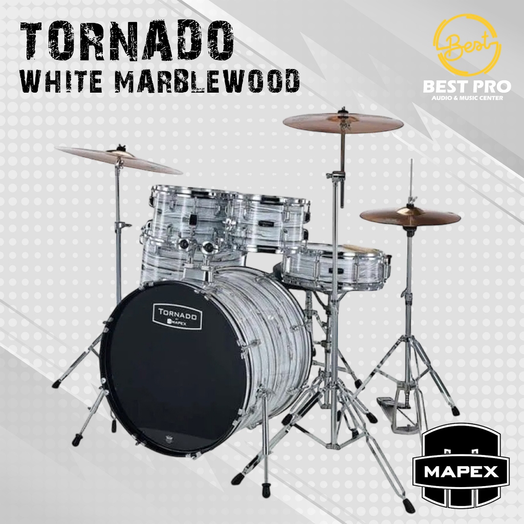 DRUM SET AKUSTIK MAPEX TORNADO 5295 FTDI WHITE MARBLEWOOD