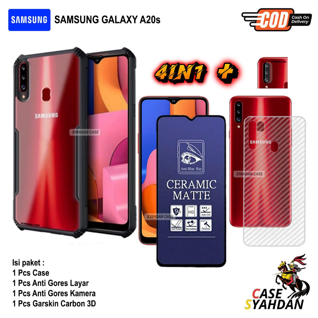 Paket 4in1 Case Samsung A20s Hard Soft Case Armor Transparan Full Cover