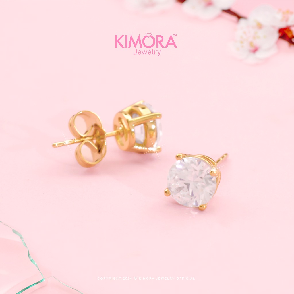 Kimora - Anting Rhodium Wanita Daisy Solitaire Gold Plated 18k Anr324