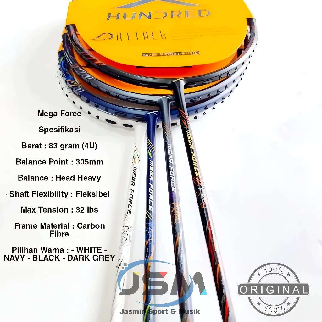 RAKET BADMINTON HUNDRED MEGA FORCE - HEAD HEAVY - SMASH POWER 100% ORIGINAL