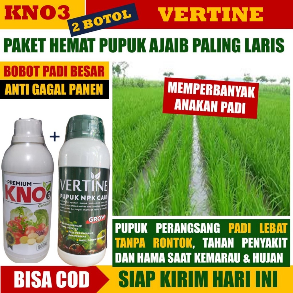 PAKET 2 BOTOL VERTINE & KNO3 PREMIUM OBAT PELEBAT ANAKAN PADI Paling Ampuh, ANAKAN PADI, Tanpa Hama 