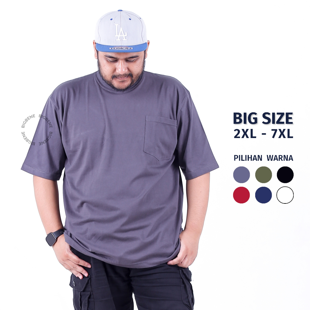 Kaos Jumbo Pria Kantong Depan Lengan Pendek Ukuran Big Size LD 120 125 130 140 150 160