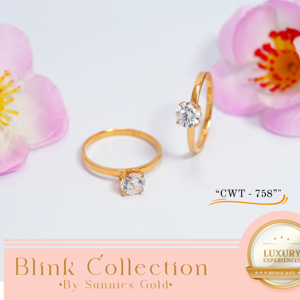 Cincin Wanita Emas Asli Solitaire Mata Putih Kadar 300 ( 6K ) & 375 ( 8K )Simple Mewah Elegant CWT -