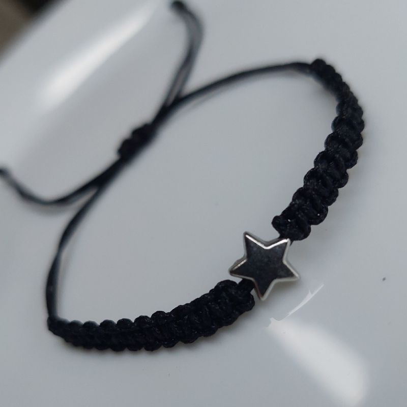 TERBARU Gelang Rajut Anyam Hitam Polos Mini Shine dengan Manik Bintang untuk Wanita Dewasa Couple Br