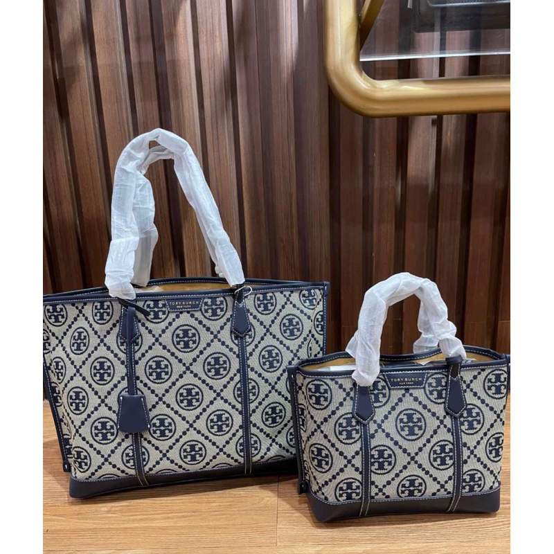 TB PERRY MONOGRAM JACQUARD TOTE NAVY