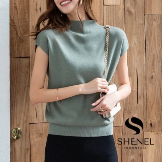 Yoori Top Knit Turtleneck Lengan Pendek Korean Style