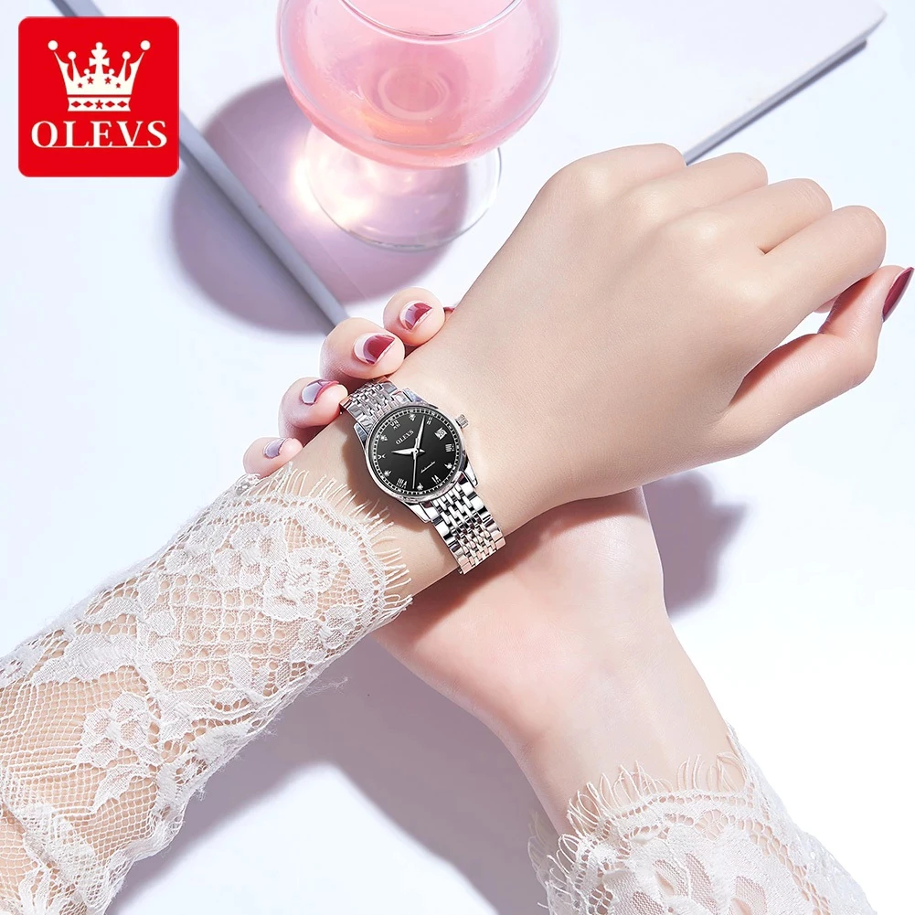 OLEVS Jam Tangan Automatic Wanita Fashion Stainless Steel Kalender Analog Luminous Putih Women Watch